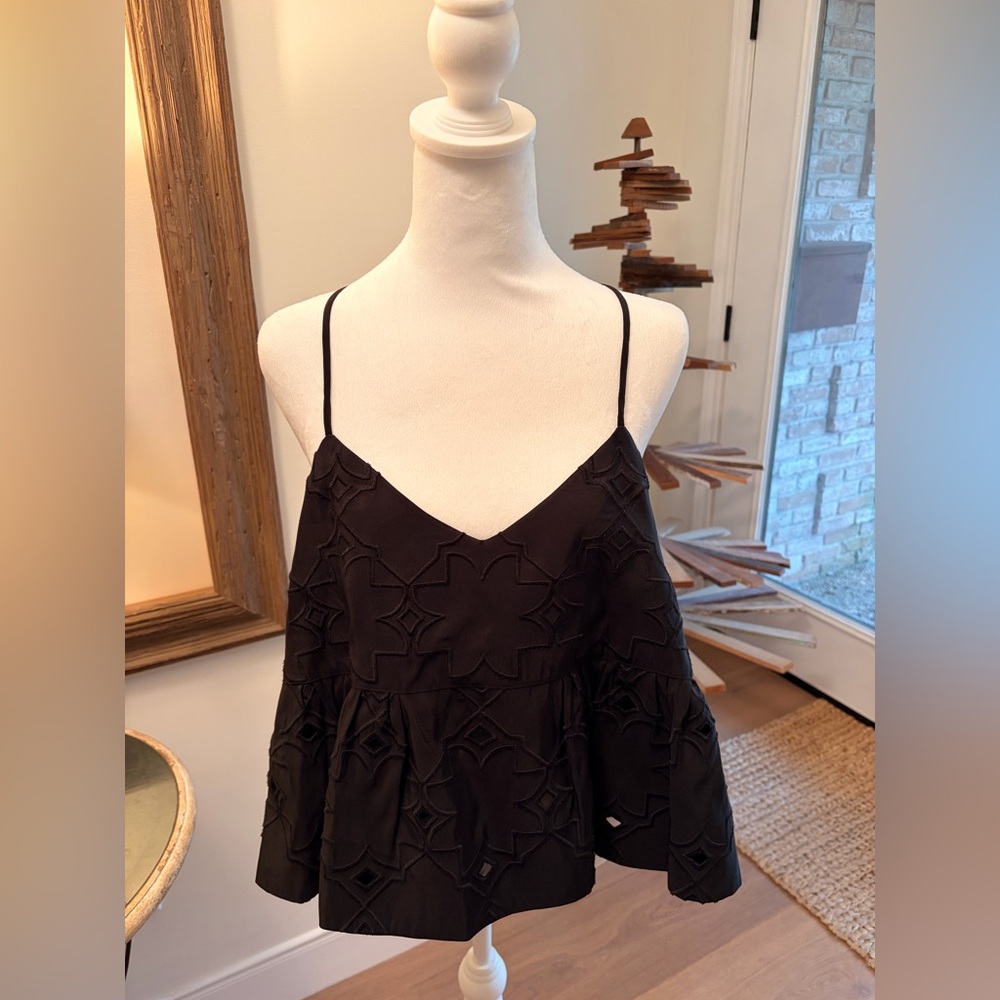 Tibi Black Camisole with Geometric Lace